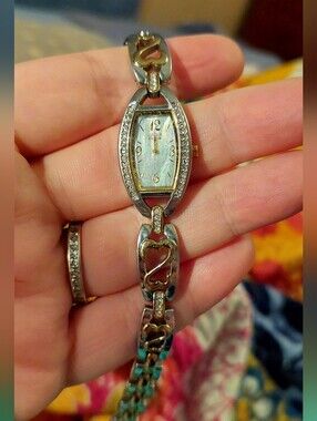 Vintage Jane seymour Open Hearts Silver And Gold Diamond Watch Women's.
